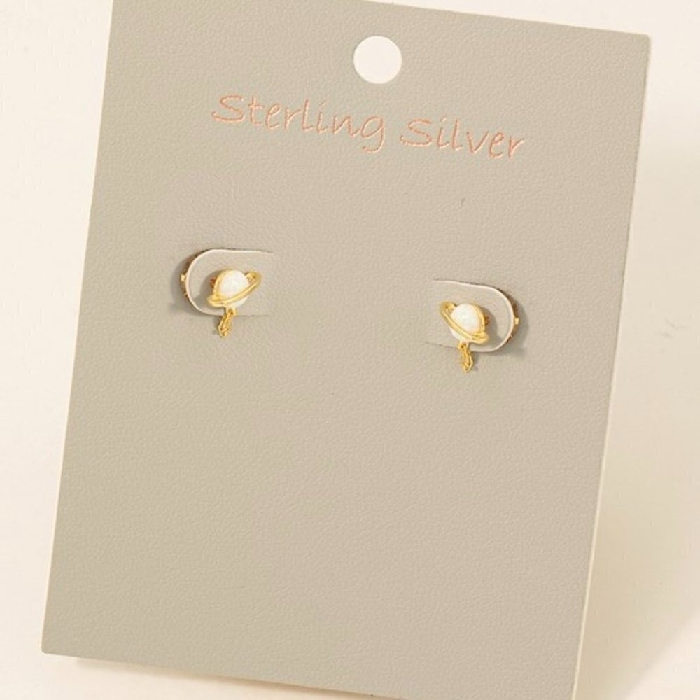 Sterling Silver Gold Planet Stud Earrings 35$